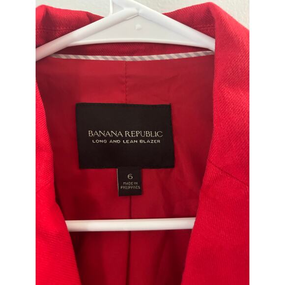 Banana Republic Womens Long and Lean Linen Blazer Size 6 Red Office Business - Picture 5 of 6